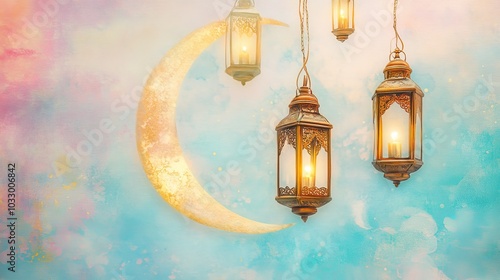 Ramadan Lanterns and Crescent Moon.