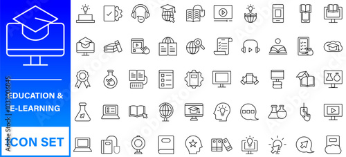 E-learning, online education elements - minimal thin line web icon set. Outline icons collection.