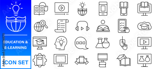 E-learning, online education elements - minimal thin line web icon set. Outline icons collection.