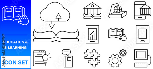 E-learning, online education elements - minimal thin line web icon set. Outline icons collection.