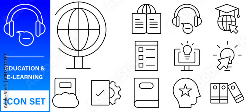E-learning, online education elements - minimal thin line web icon set. Outline icons collection.