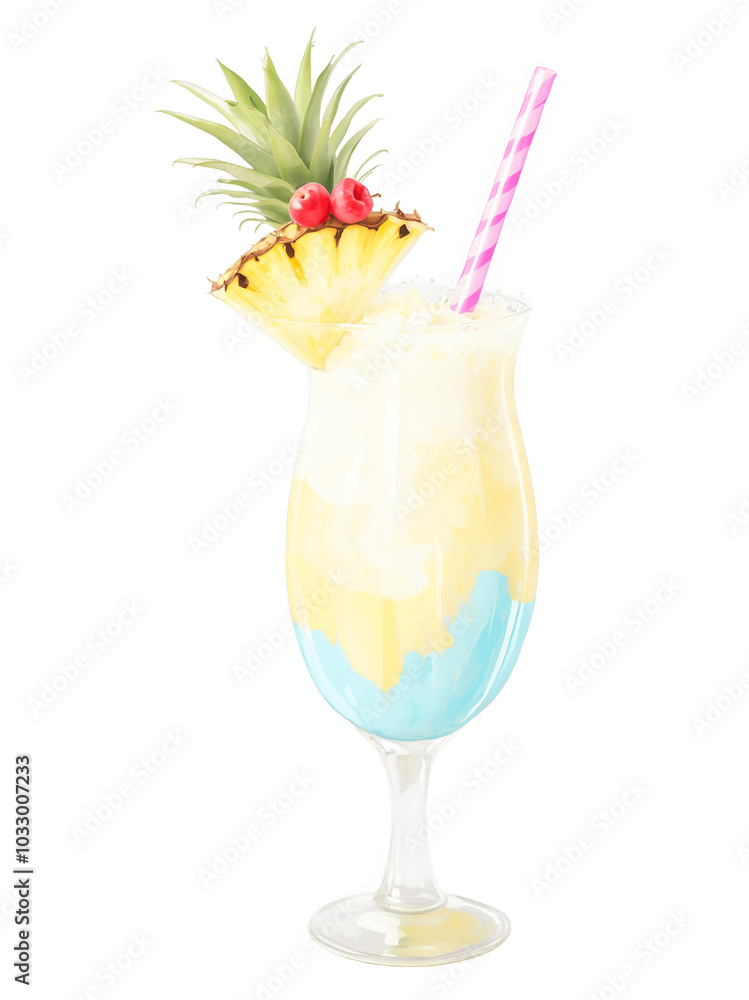 Pina Colada in a Large Hurricane Glass hand drawn paint art illustration painting isolated white background transparent png Pina Colada in a Large Hurricane Glass hand drawn paint art illustration painting isolated white background transparent png