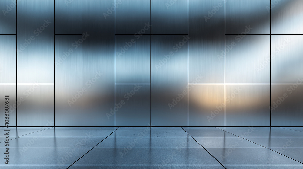 Fototapeta premium a close-up, front view of a metal wall with a sleek, reflective surface texture background, texture background