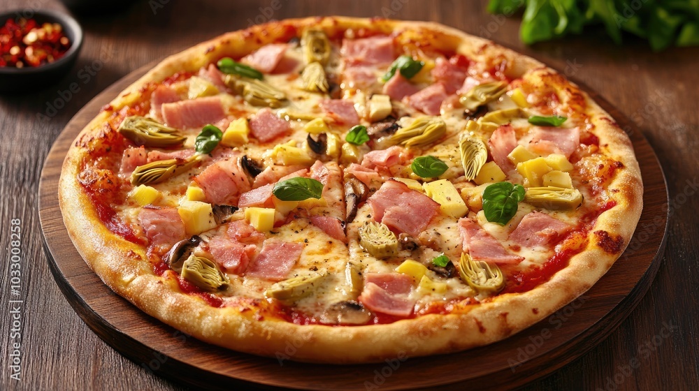 Close-Up View of Delicious Pizza Capricciosa Close-Up View of Delicious Pizza Capricciosa