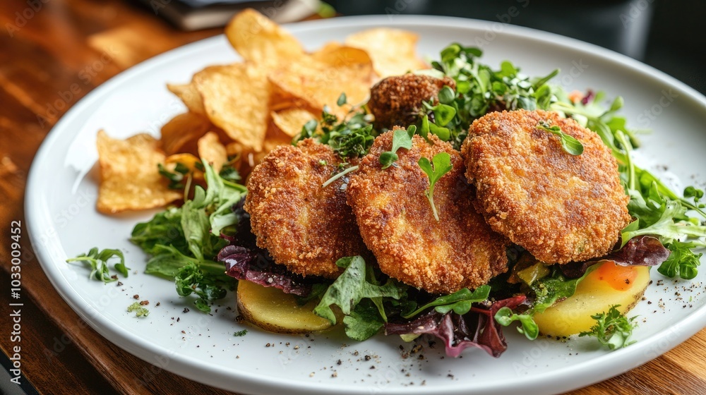 Delightful Fried Meat Cutlets Presentation on Plate Delightful Fried Meat Cutlets Presentation on Plate