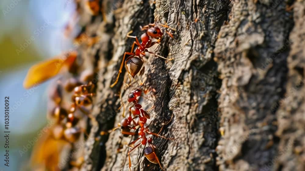 Ants Climbing Tree Bark: Close Up Macro Ants Climbing Tree Bark: Close Up Macro