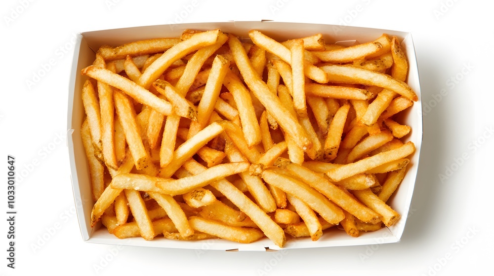 French fries in a white carton box isolated on white background. French fries in a white carton box isolated on white background.