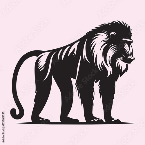 Mandrill silhouette vector icon black and white full body