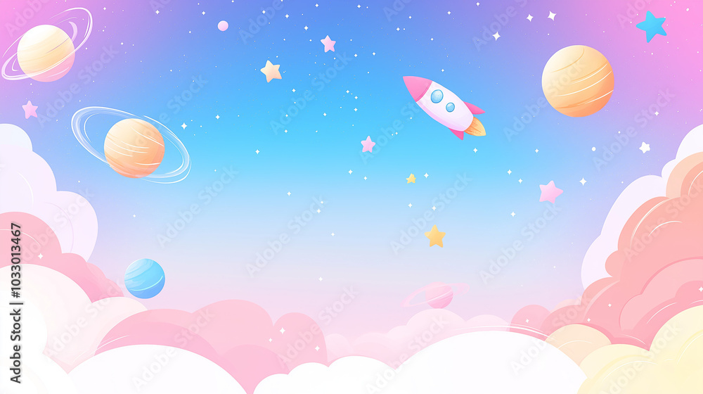 A background resembling a child’s drawing with whimsical rocket ships, planets, and stars floating in a colorful galaxy. A background resembling a child’s drawing with whimsical rocket ships, planets, and stars floating in a colorful galaxy.