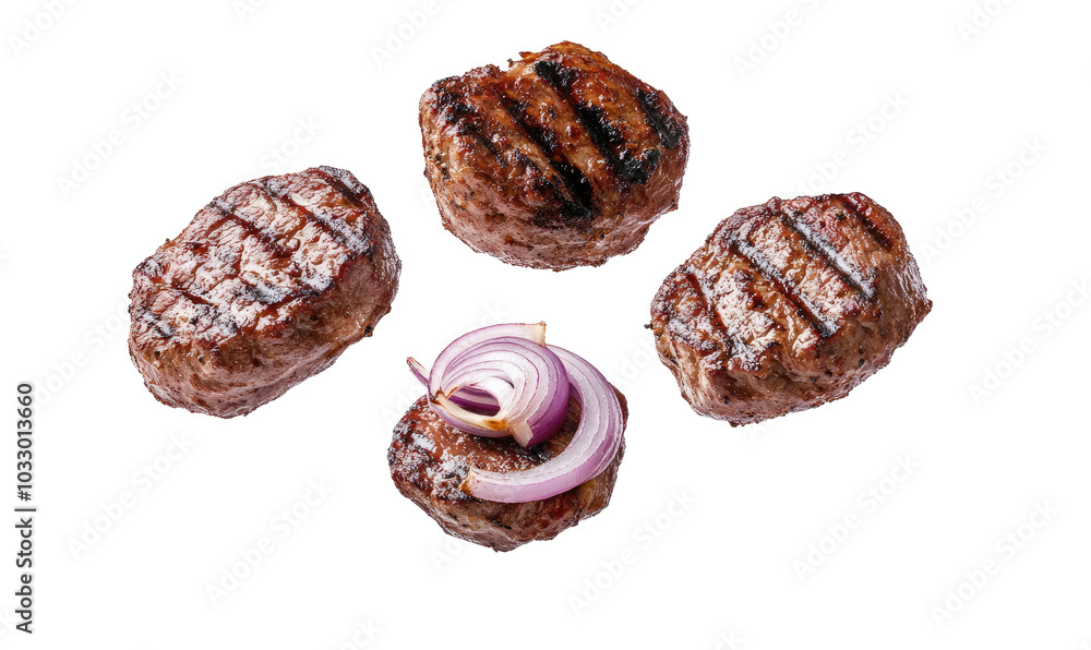 Grilled meat with onion on transparent background Grilled meat with onion on transparent background