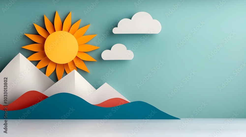 Obraz premium Vibrant Abstract Sun with Irregularly Cut Paper Textured Rays in Layered Multicolored Design for Creative Graphic Design Website Banners Covers or Wallpapers