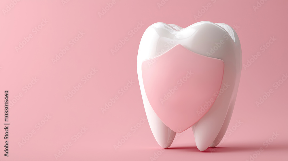 Dental care concept featuring a tooth and shield on a soft pink background. Dental care concept featuring a tooth and shield on a soft pink background.