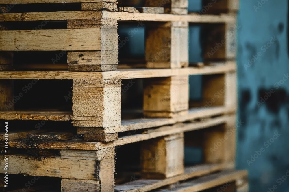 Stacked Wooden Pallets with Stenciled Numbers and Letter UB Stacked Wooden Pallets with Stenciled Numbers and Letter UB