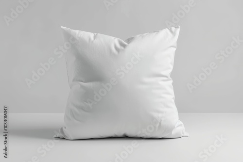 A pristine white pillow resting on a plain white surface.