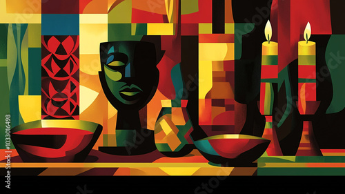 Wallpaper Mural Celebrating Kwanzaa with vibrant decorations and traditional symbols on a festive table setting Torontodigital.ca