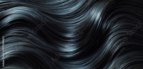 Obraz na płótnie A close-up of long, shiny black hair flowing in smooth waves, emphasizing its sleek texture and healthy appearance. w salonie