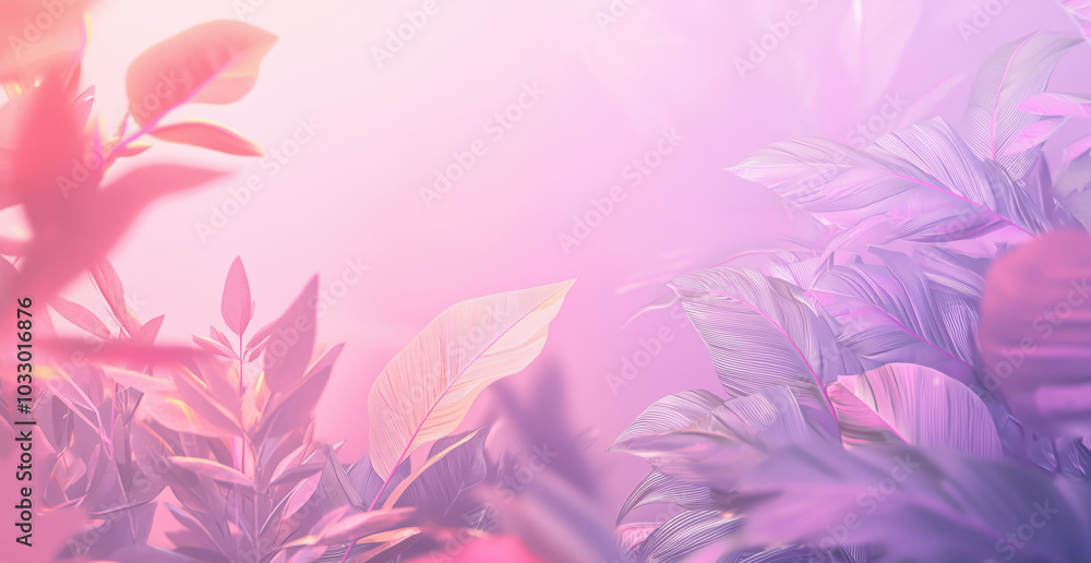 A soft gradient background with pink and purple tones, framed by abstract leaves in similar hues, creating a peaceful and dreamy atmosphere. A soft gradient background with pink and purple tones, framed by abstract leaves in similar hues, creating a peaceful and dreamy atmosphere.