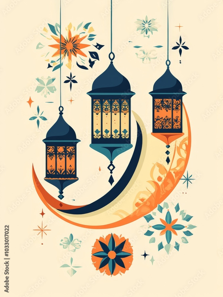 Fototapeta premium Ramadan Lanterns and Crescent Moon.