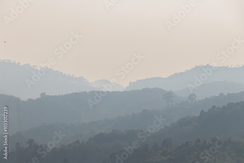 Beautiful Landscape of mountain layer in evening at Mon Doi Dao, Nan, Thailand.