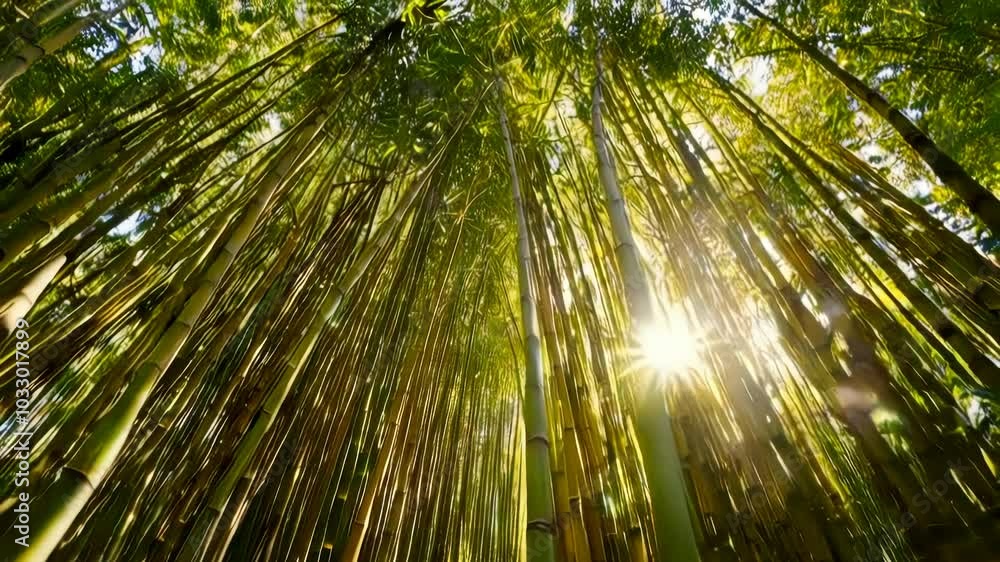 Tranquil Bamboo Forest: Sunlight Through Green Stalks Tranquil Bamboo Forest: Sunlight Through Green Stalks