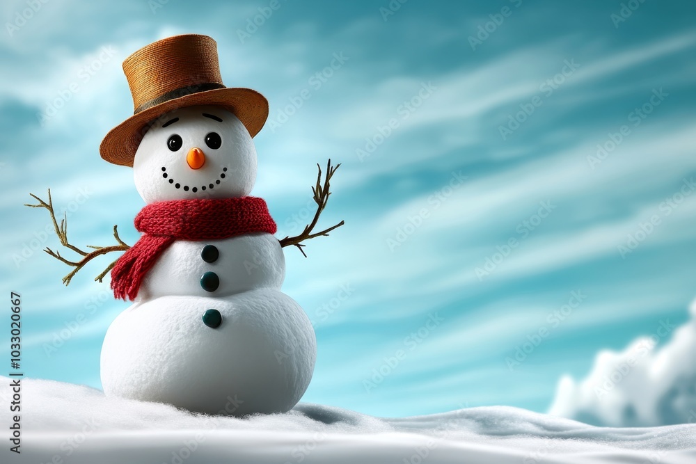 Obraz premium Snowman in watercolor style, blending into a dreamy winter background