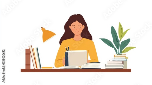 Organized Businesswoman Planning Schedule in Colorful Calendar Diary Clipart Set on White Background