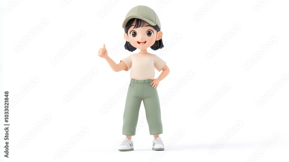 Trendy girl exudes charm in casual wear, flashing a joyful thumbsup, bringing a delightful, kawaii aesthetic to life. Trendy girl exudes charm in casual wear, flashing a joyful thumbsup, bringing a delightful, kawaii aesthetic to life.