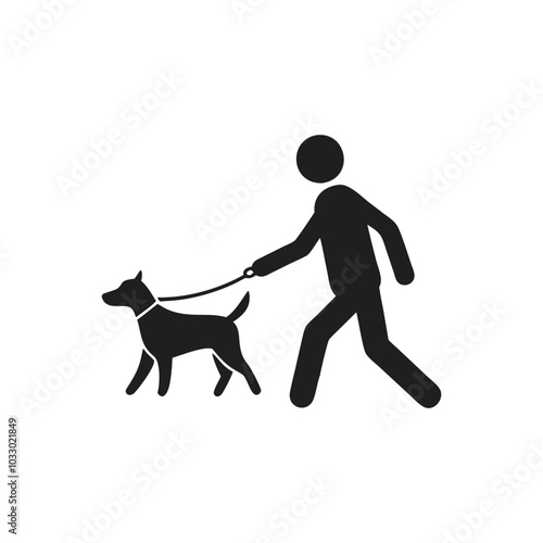 Person walking a dog on a leash icon, Dog on a leash icon