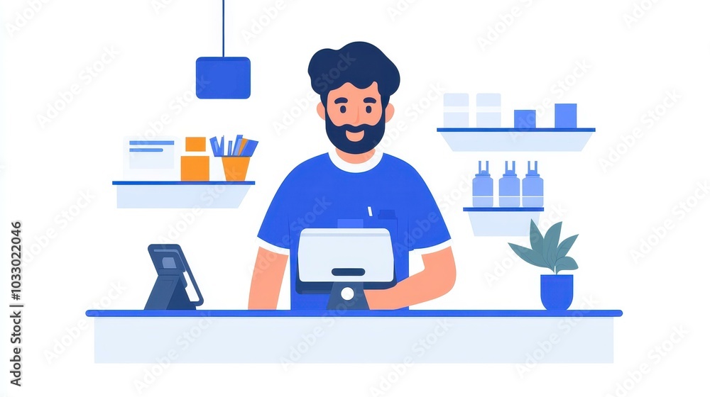 This illustration showcases a dynamic retail scene, ideal for enhancing ...