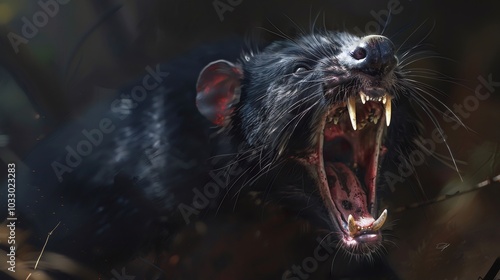 A Tasmanian Devil Yelling with its Mouth Wide Open