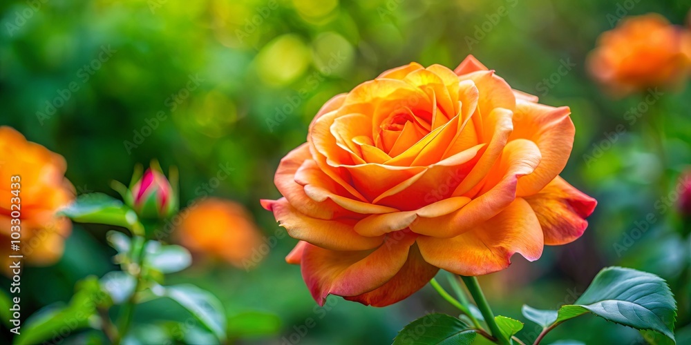 A Single Peach Rose in Full Bloom, Bathed in Soft Sunlight, Surrounded by Lush Greenery A Single Peach Rose in Full Bloom, Bathed in Soft Sunlight, Surrounded by Lush Greenery