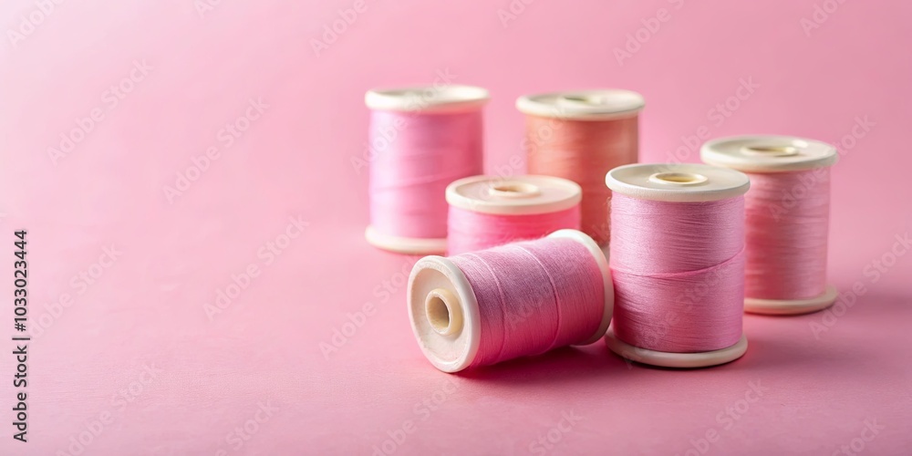 A Close-Up View of Pink Sewing Thread Spools on a Soft Pink Surface A Close-Up View of Pink Sewing Thread Spools on a Soft Pink Surface