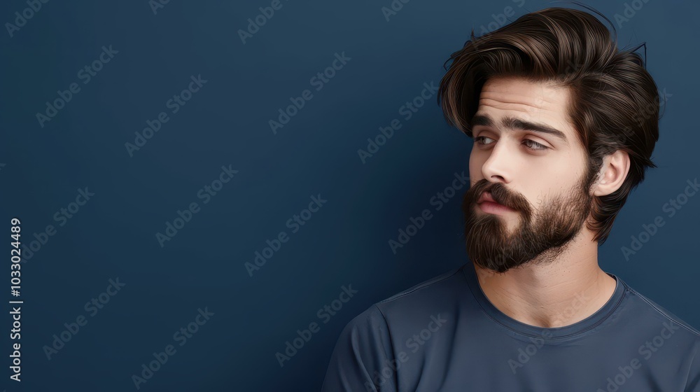 Bold portrait of a wellgroomed man with a thick beard set against a dark background, capturing style and strength. Bold portrait of a wellgroomed man with a thick beard set against a dark background, capturing style and strength.