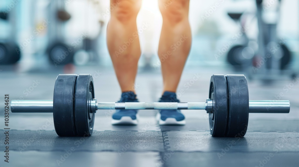 Strong and focused, this athlete showcases power as she performs a deadlift with dumbbells in a gym setting.