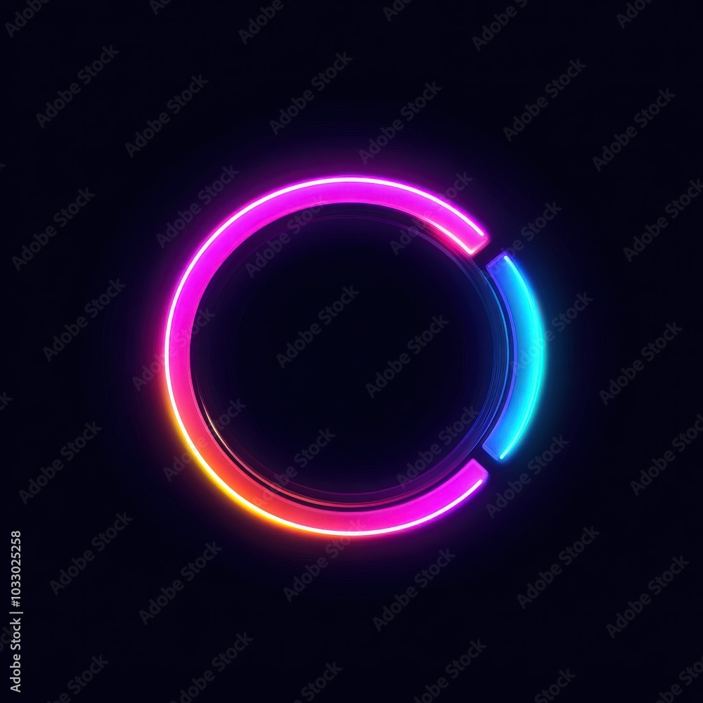 Obraz premium Neon Circle Progress Bar: A vibrant, futuristic, and abstract illustration of a glowing neon circle progress bar, perfect for representing progress, loading, or a dynamic circular interface.