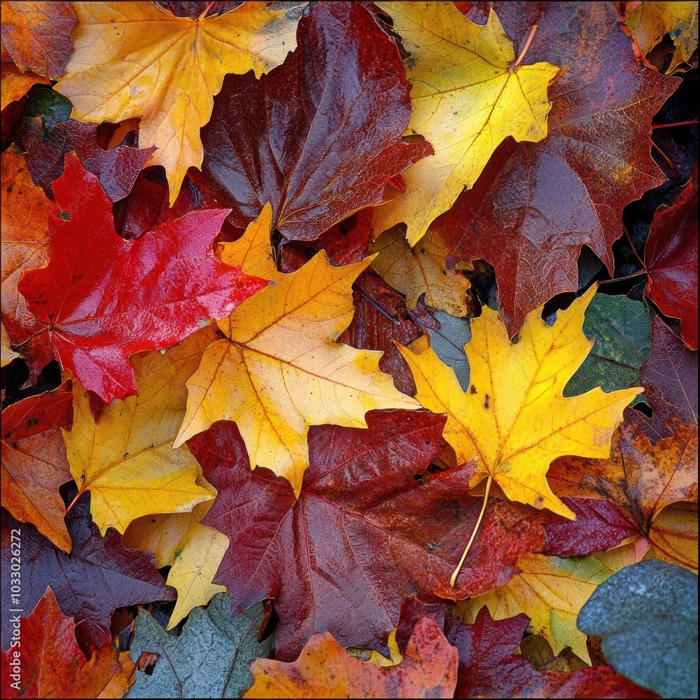 Vibrant autumn leaves in various shades of red orange and yellow creating a colorful natural carpet on the ground Vibrant autumn leaves in various shades of red orange and yellow creating a colorful natural carpet on the ground