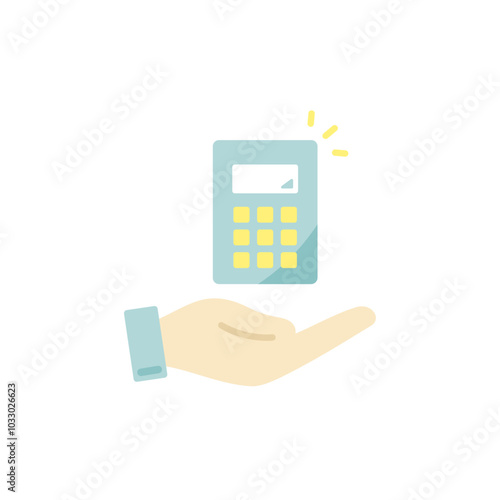 手のひらに乗せた電卓のベクタービジネスアイコン(ブルー)
