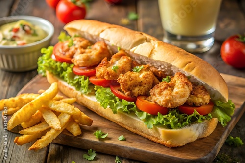 Wallpaper Mural Large sausage in a hotdog bun served with spicy fries, Generative AI Torontodigital.ca