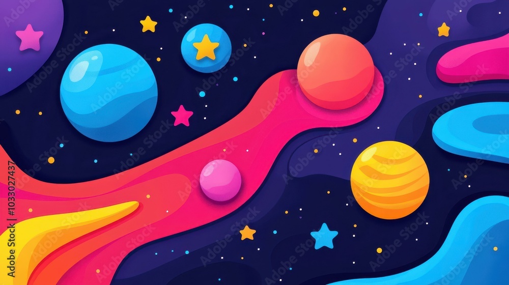 Fototapeta premium Stunning abstract gradient planets create a captivating 2D panoramic space wallpaper for modern web design projects.