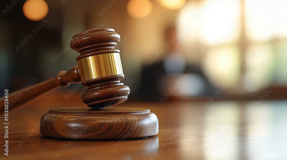 A judges gavel on a wooden block, signifying legal decisions, with a blurred judge in the courtroom background. A judges gavel on a wooden block, signifying legal decisions, with a blurred judge in the courtroom background.
