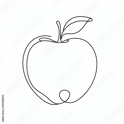 This artwork features a minimalist apple created from a single continuous line, showcasing its iconic shape and a subtle leaf on top, reflecting simplicity in design photo