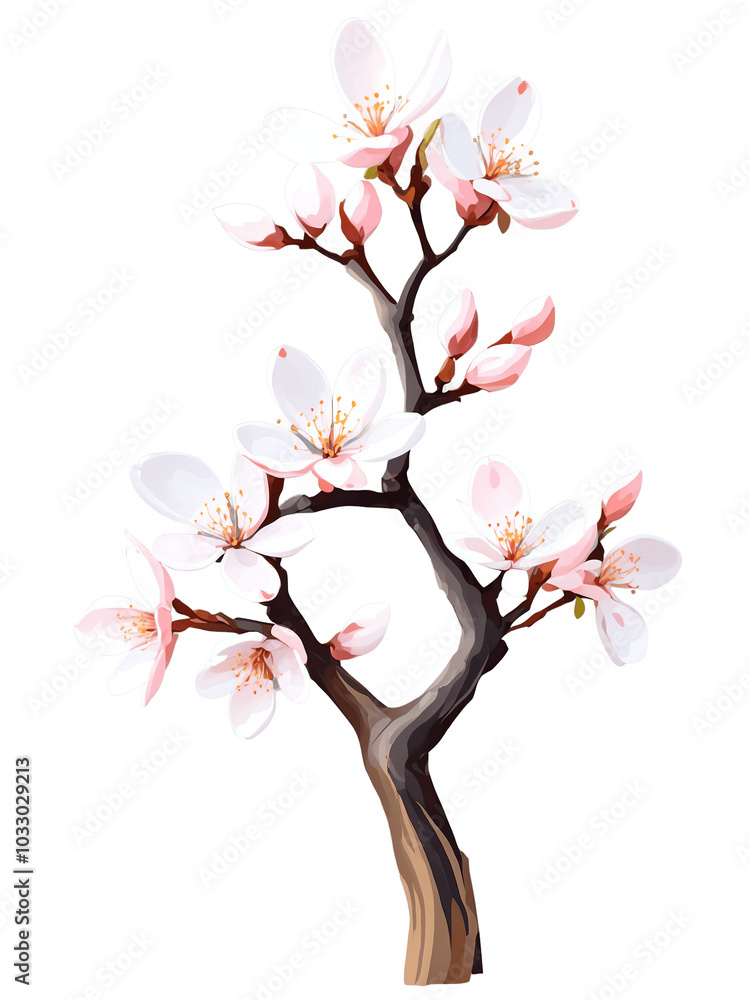 Almond tree hand drawn paint art illustration painting isolated white background transparent png