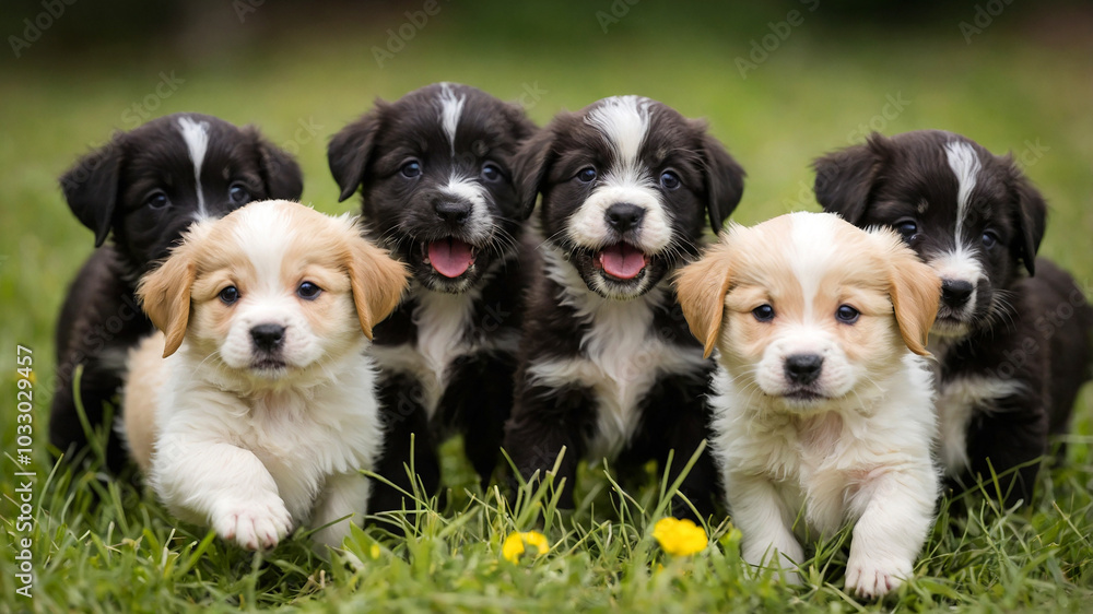 Group of cute puppies in the park Group of cute puppies in the park