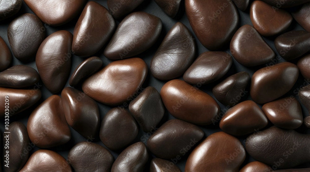 Richly Textured Leather Pebbles In Various Shapes And Dark Earthy Tones Displaying Smooth Organic Surfaces And Natural Details Richly Textured Leather Pebbles In Various Shapes And Dark Earthy Tones Displaying Smooth Organic Surfaces And Natural Details