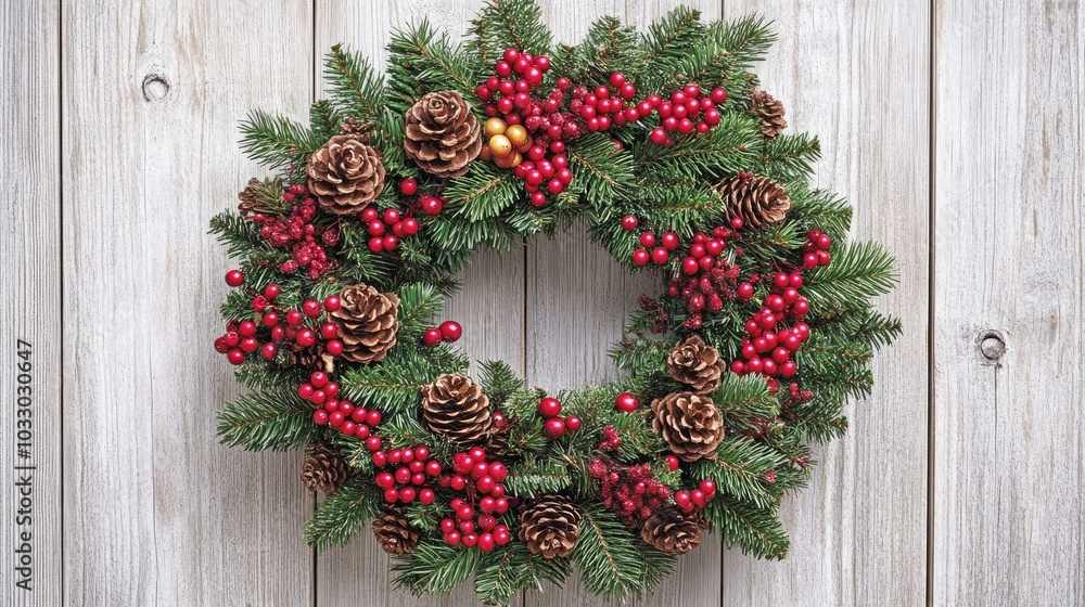 Festive Christmas Wreath with Pinecones and Berries Festive Christmas Wreath with Pinecones and Berries