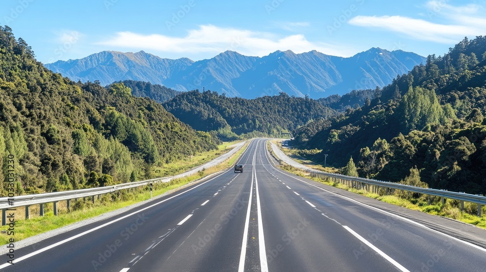 Scenic Highway with Mountains in Background Scenic Highway with Mountains in Background