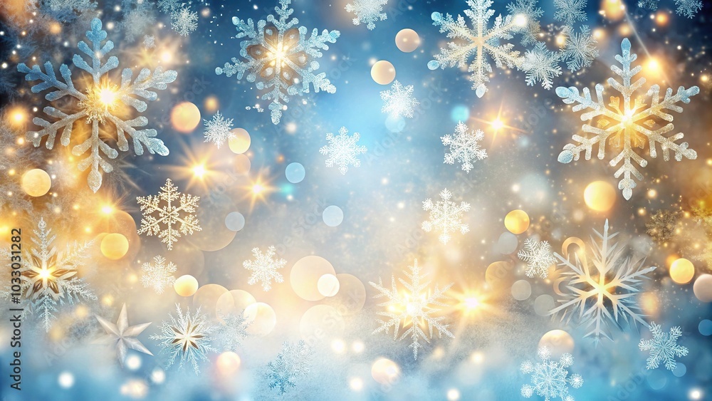 Depth of field winter background with snowflake and bokeh light Depth of field winter background with snowflake and bokeh light
