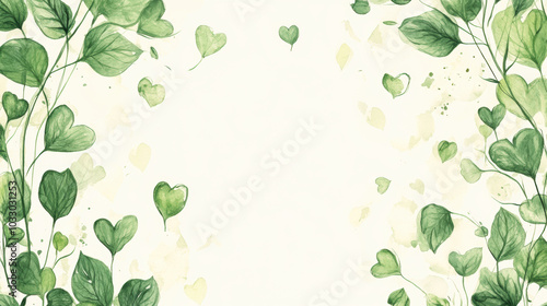 Wallpaper Mural Heart-shaped green leaves border with white background design Torontodigital.ca