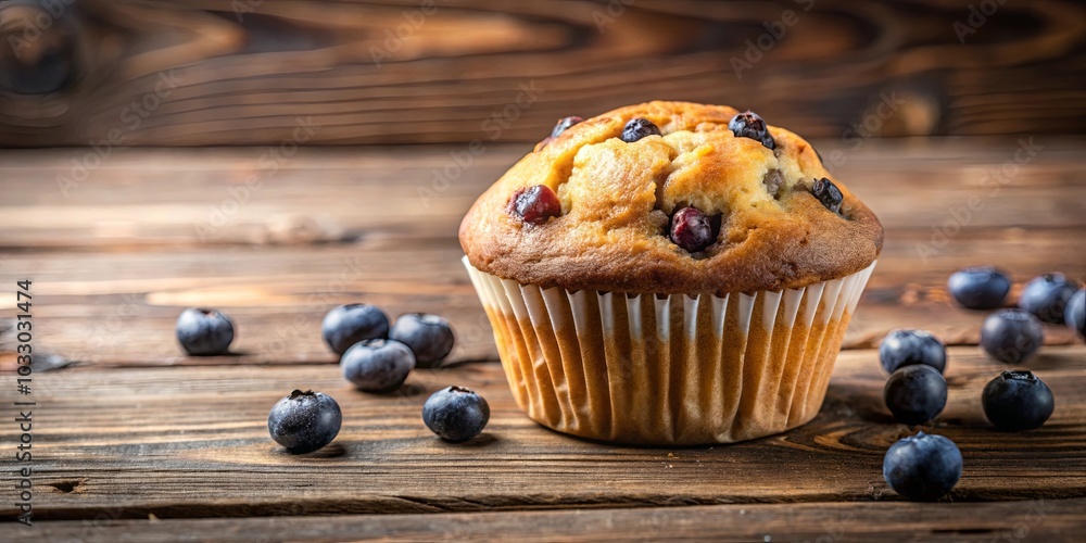 A freshly baked blueberry muffin rests on a rustic wooden surface, surrounded by scattered blueberries, creating a visual symphony of sweet indulgence and natural goodness. A freshly baked blueberry muffin rests on a rustic wooden surface, surrounded by scattered blueberries, creating a visual symphony of sweet indulgence and natural goodness.