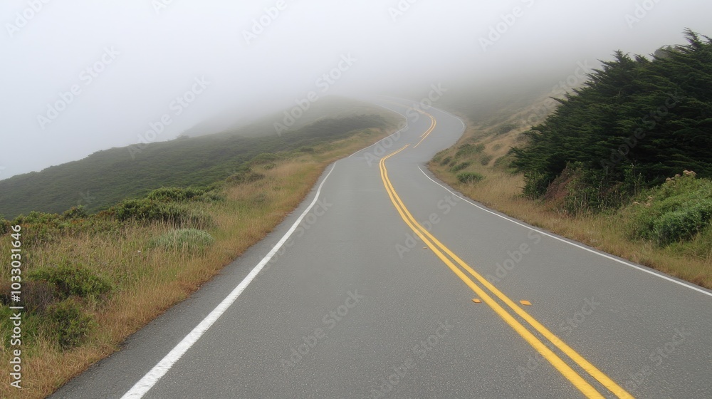 Misty Road Through Foggy Landscape Misty Road Through Foggy Landscape